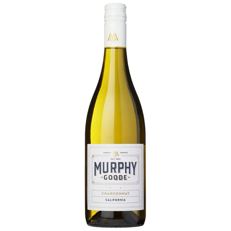 Murphy-Goode Chardonnay vin fra Californien. Flasken har en hvid skruelåg og en etiket med teksten "Murphy-Goode" i store bogstaver, samt "Chardonnay" og "California" nederst